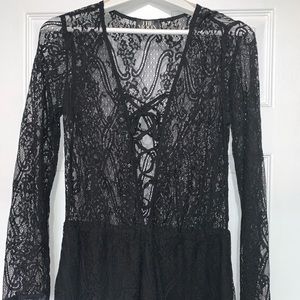 Vintage Nasty Gal Little Black Lace Romper